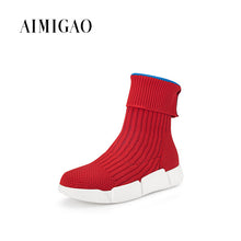 AIMIGAO Women Knitting Woolen casual ankle boots shoes comfortable 2017 autumn winter new fashion elastic female socks boots - Ur World Services 