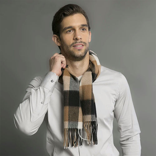 Wool Scarf Soft Warm Fashion Dark Camel Plaid scarfs Men Natural Fabric High Quality  Free Shipping - Ur World Services 