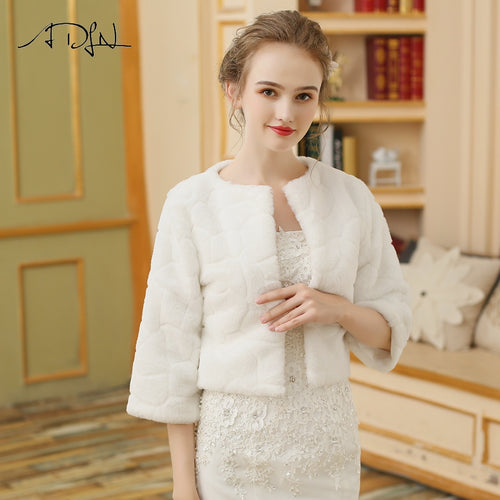 ADLN Wedding Jacket Wrap Bridal Bolero Winter Wraps Coat Stole Faux Fur Fabric For Brides Womens - Ur World Services 