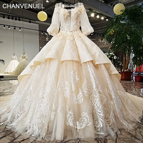 LS65428 wholesale to store and wholesalers square neck long sleeves tulle fabric two layers skirt open back 2018 popular wedding - Ur World Services 