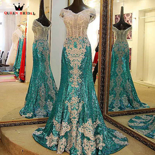 New 2018 robe de soiree Sexy Mermaid Sequins Fabric Evening Dress vestido de festa longo Custom Made Lace Up Evening Gown LR06 - Ur World Services 