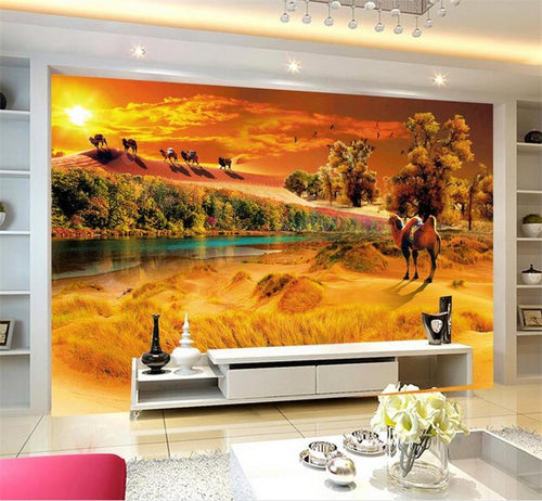 Custom mural wallpaper room 3d photo wallpaper camel desert oasis twilight landscape photo background non-woven mural wallpaper - Ur World Services 