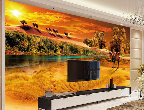 customize 3d mural wallpaper modern Faint yellow desert oasis 3d mural wallpapers living room photo wallpaper 3d - Ur World Services 