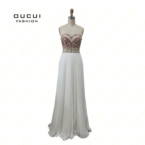 Real Photos Chiffon Fabric Handmade Pleat  High End Strapless Fashion Evening Dress OL101921 - Ur World Services 