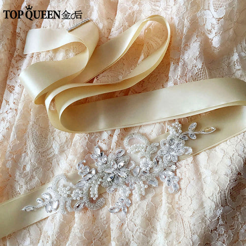 TOPQUEEN S74 Stock Free shipping Arrival embroidered bridal sash belt Fabric Bride Sash Handmade Crystal Wedding Belts - Ur World Services 