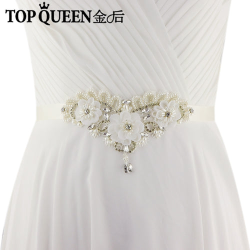 TOPQUEEN S354 Wedding Bridal Belt Sashes High Quality Pearls Handmade Lace fabric flower applique Women Accessory Bride Belt - Ur World Services 