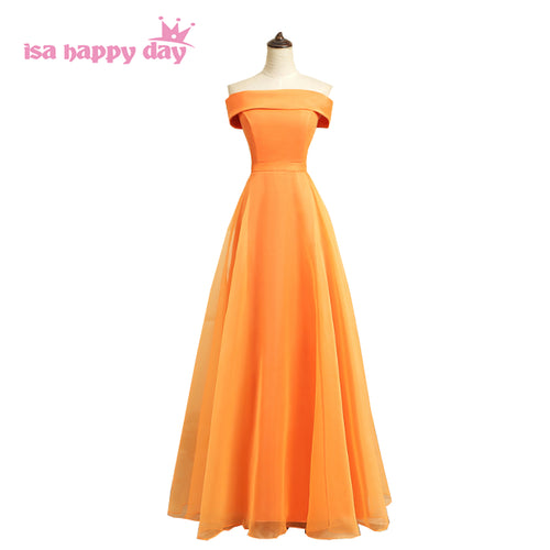 beautiful modest long orange new tulle elegant fabric boat neck top evening dress party dresses 2017 dinner ball gown H4121 - Ur World Services 