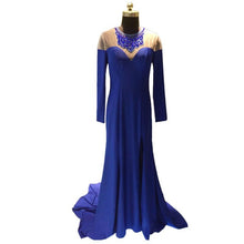 Actual Image New Beading Royal Blue Long Sleeves Prom Evening Dresses Spandex Fabric Custom Made - Ur World Services 