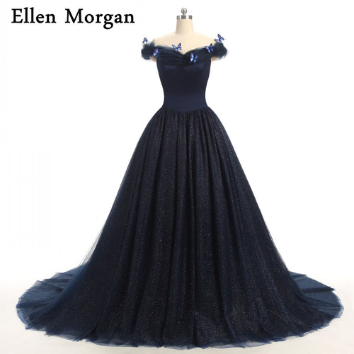 Elegant Formal Evening Party Gowns 2017 Designers Navy Blue Photography Tulle Mother and Daughter Corset Glitter Fabric Tulle - Ur World Services 