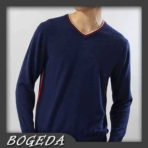 Pure Cashmere Sweater Men pullover V neck Fashion Navy blue solid Natural fabric High quality Stock clearance Free shipping - Ur World Services 