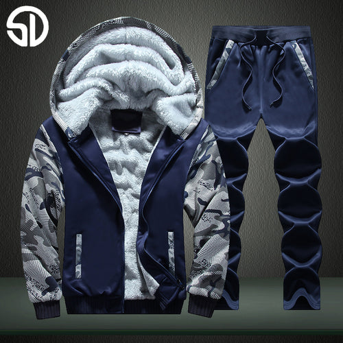 2017 Fashion Cotton-padded Hooded Coat Plus Velvet Warm Clothes for Men Thicken Coat And Pants Warmth Hooded High Quality Fabric - Ur World Services 